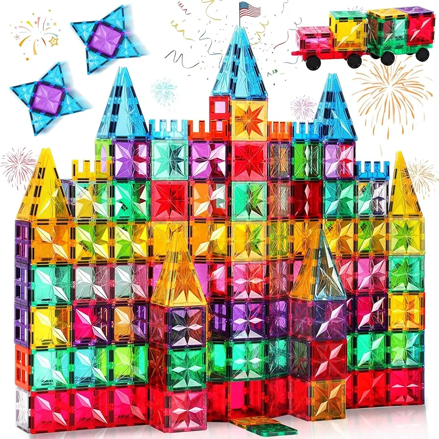 Palano Magnetic Tiles,100PCS Star Magnetic Building Blocks Toy for Ages 3 4 5 6 7 8 9,Magnetic Tiles for Toddlers Gifts,Montessori Toys,STEM Toys Christmas Toy Gift for Kids Boys and Girls