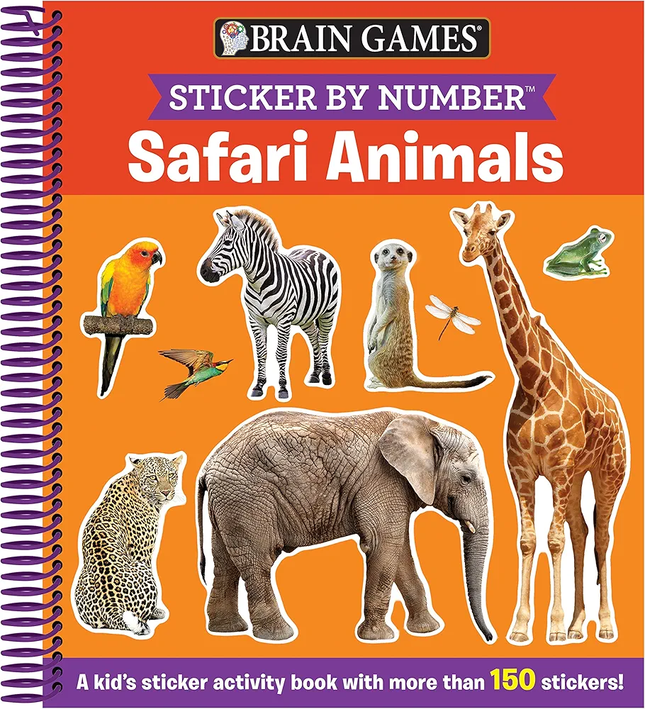 Brain Games - Sticker by Number: Safari Animals (For Kids Ages 3-6): A Kid's Sticker Activity Book With More Than 150 Stickers!