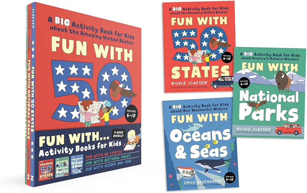 Fun Activity Books for Kids Box Set: 3 Activity Books to Learn About 50 US States, National Parks, and Oceans and Seas (Perfect Gift for Kids Ages 6-10) (Fun With)