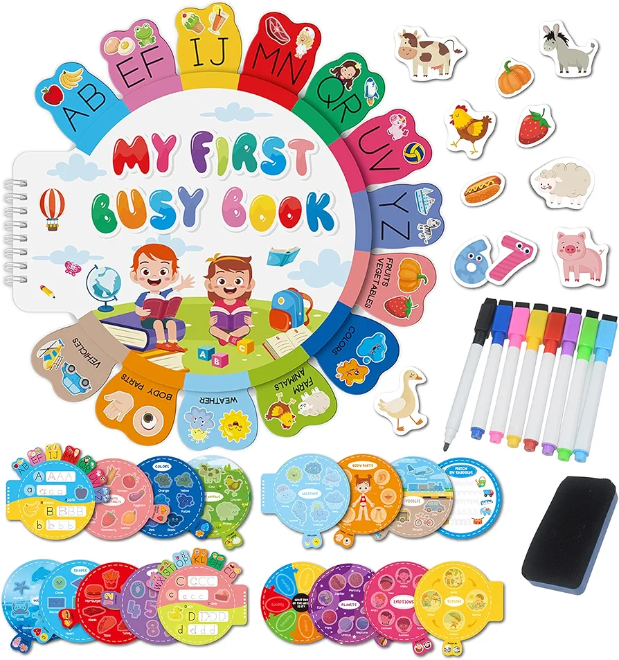 Toddler Busy Book 16 Themes Montessori Activity Books - Preschool Early Learning Quiet Books Baby Girls Boys Gift - Kindergarten Educational Toys for Kids Ages 3-5 Writing & Sticker Books