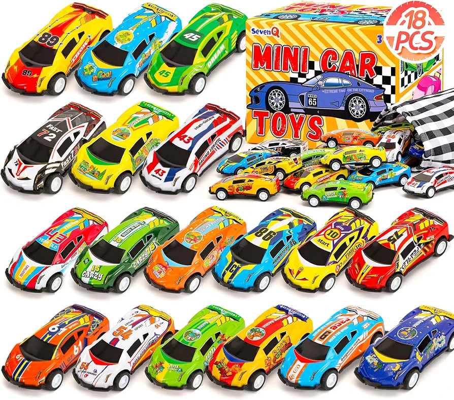 Party Favors Toy Cars for Kids Ages 4-8, 18Pcs Race Cars Pull Back Cars with Storage Bags, Car Game Boy Toddler Toys for Goodie Bags School Supplies Treasure Box Prizes Stocking Stuffers