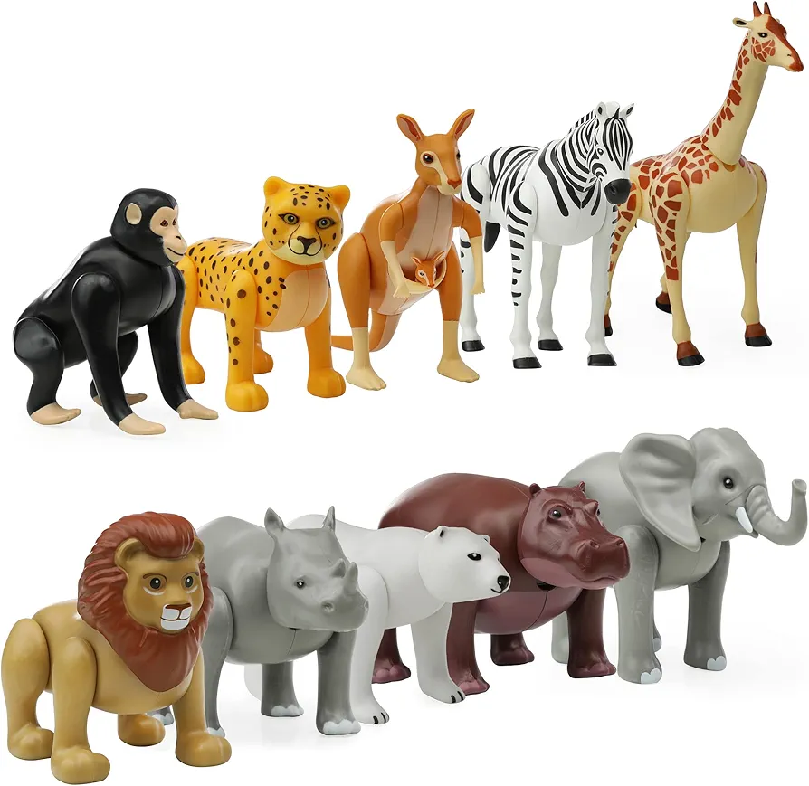 Beverly Hills Doll Collection Safari Animals Figures Set of 10, Safari Zoo Animal Toys for Toddlers, Zoo Animal Playset, Large Plastic Jungle Animal Figurines for Kids