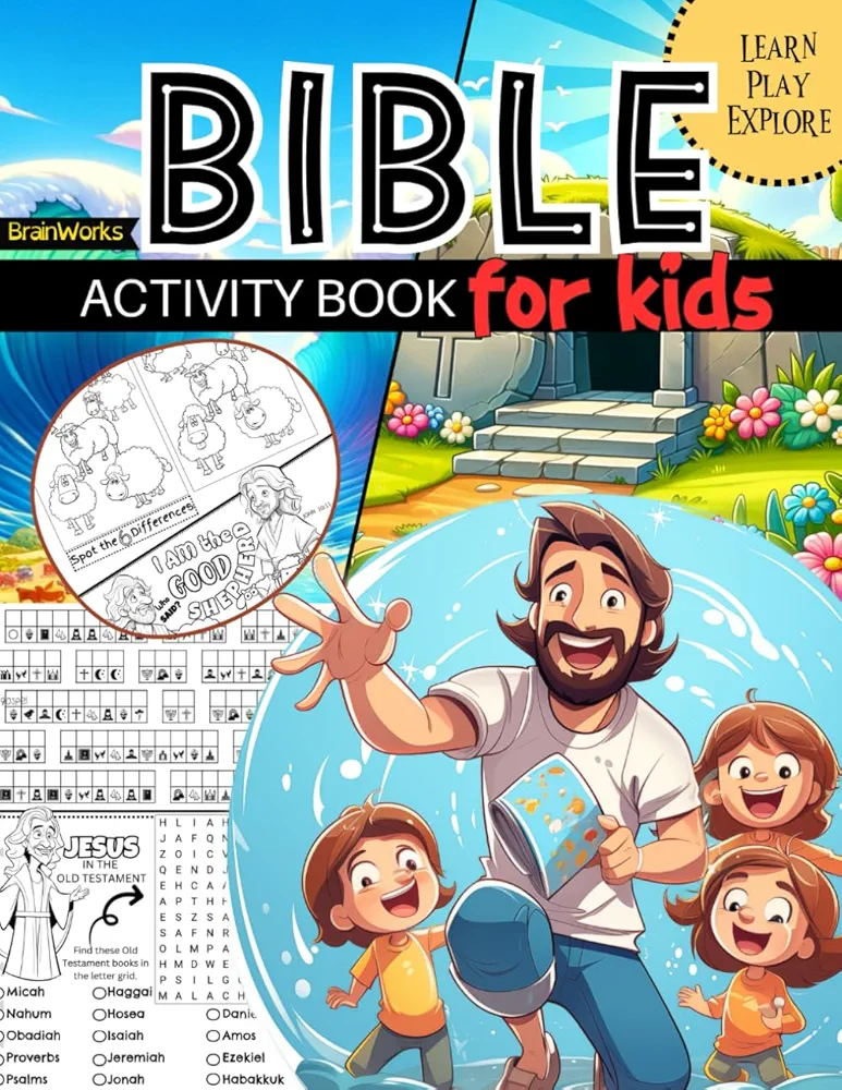 Bible Activity Book for Kids: A Themed Fun and Faith Puzzle Book by BrainWorks: Includes Mazes, Coloring, Crosswords, and More for Kids 8-12 Connecting Moses and Jesus