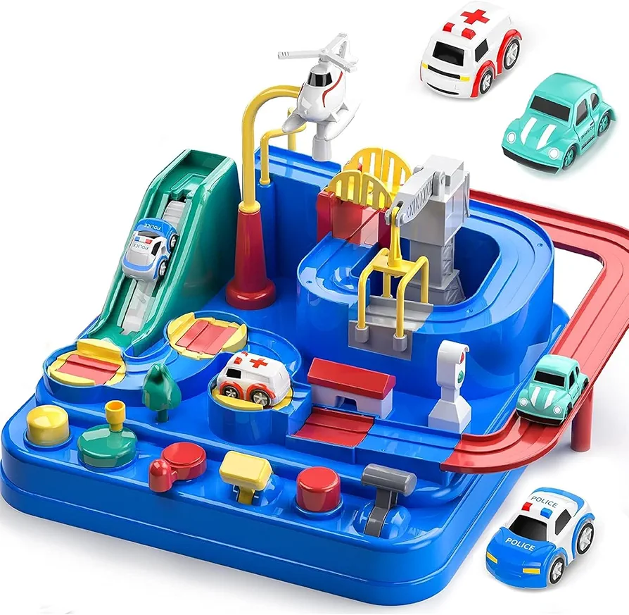 EPPO Race Track for Toddlers 3-5, Kids Race Track Toys for Boy Car Adventure Toy for 3-8 Boys Girls, 3 Mini Car Car Rescue Adventure Toys, Preschool Educational Car Games Gift Toys