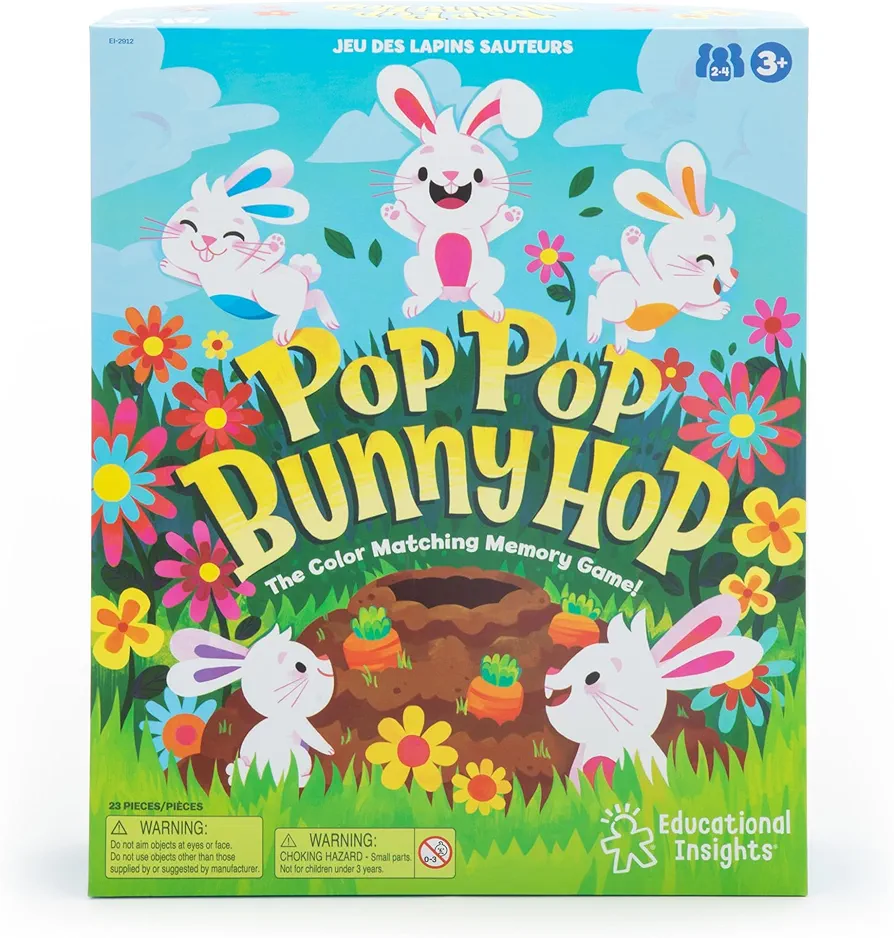 Educational Insights Pop Pop Bunny Hop - Memory & Color Matching Game for 2-4 Players, Preschool Learning Game, Gift for Ages 3+