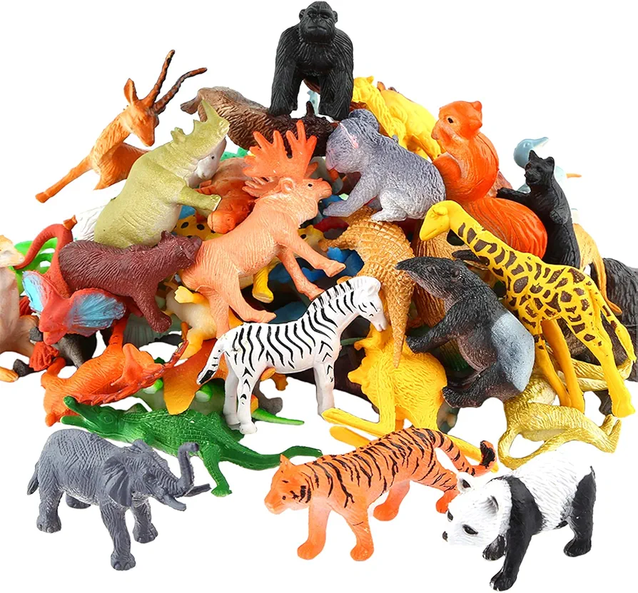 Animals Figure,54 Piece Mini Jungle Toys Set,ValeforToy Realistic Wild Vinyl Plastic Animal Learning Party Favors for Boys Girls Kids Toddlers Forest Small Playset Cupcake Topper