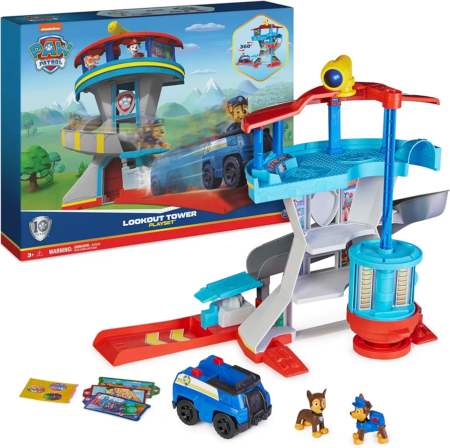 PAW Patrol Lookout Tower Playset with Toy Car Launcher, 2 Chase Action Figures, Chase’s Police Cruiser and Accessories, Kids Toys for Ages 3 and up