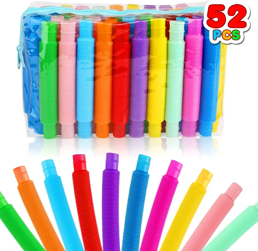 52 Pack Pop Tubes, Sensory Toys Party Favors For Kids 8-12 4-8 Fidget Toys For Anxiety Goodie Bag Stuffers Treasure Box Classroom Prizes Gifts for 3 4 5 6 7 8 9 Year Old Boys Girls Toddlers- 10 Colors