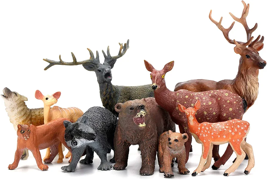 Forest Animals Figurines Toys, 10PCS Realistic Plastic Wild Woodland Animals Figures Playset, Cake Toppers Birthday Gift for Kids Children Toddlers