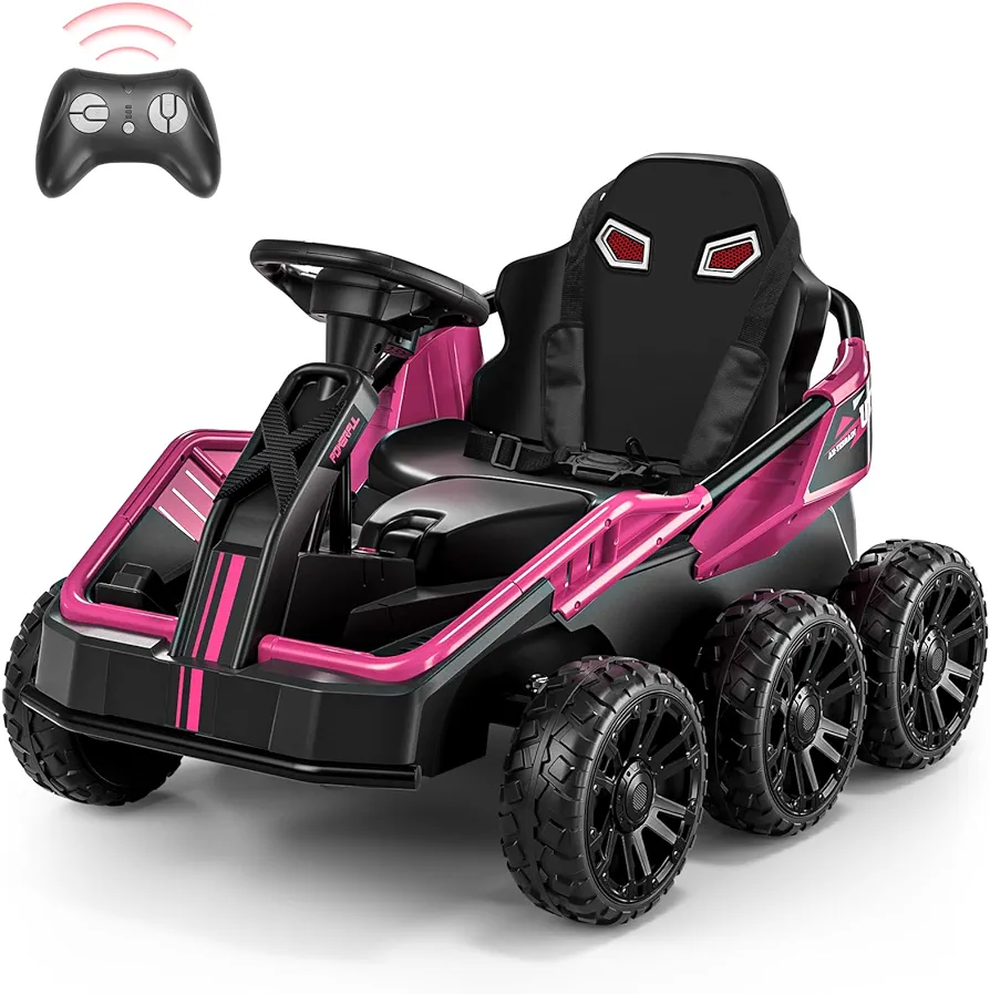 24V Ride on Toys for Big Kids, 6 Eva Wheels UTV, 4x75W 5.9MPH Powerful Electric Car, 4WD/2WD Switch, Parent Remote, 4 Shock Absorbers, Ideal Gift for Kids Ages 3+, X7 Pro Pink