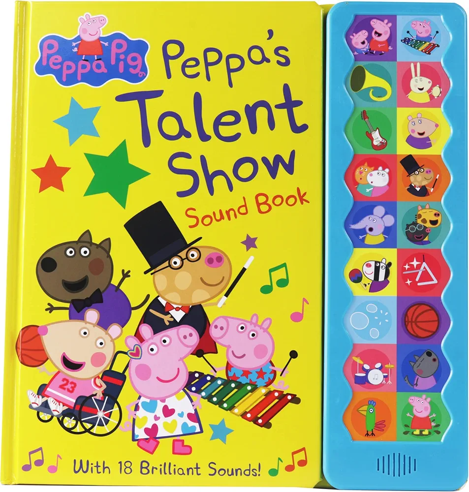 Peppa Pig - Peppa's Talent Show 18-Button Interactive Sound Book - Peppa, George, Mummy, Daddy, and More! - PI Kids