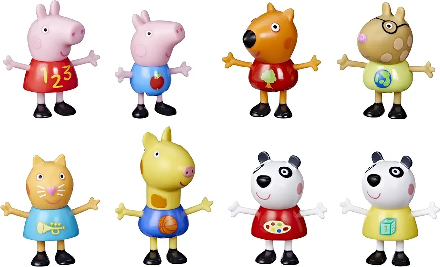 Peppa Pig School Classroom Toy Figures 8-Pack, Peppa Pig, George Pig, Peggi Panda, Candy Cat and More, Back to School Gifts for Kids, Ages 3+ (Amazon Exclusive)