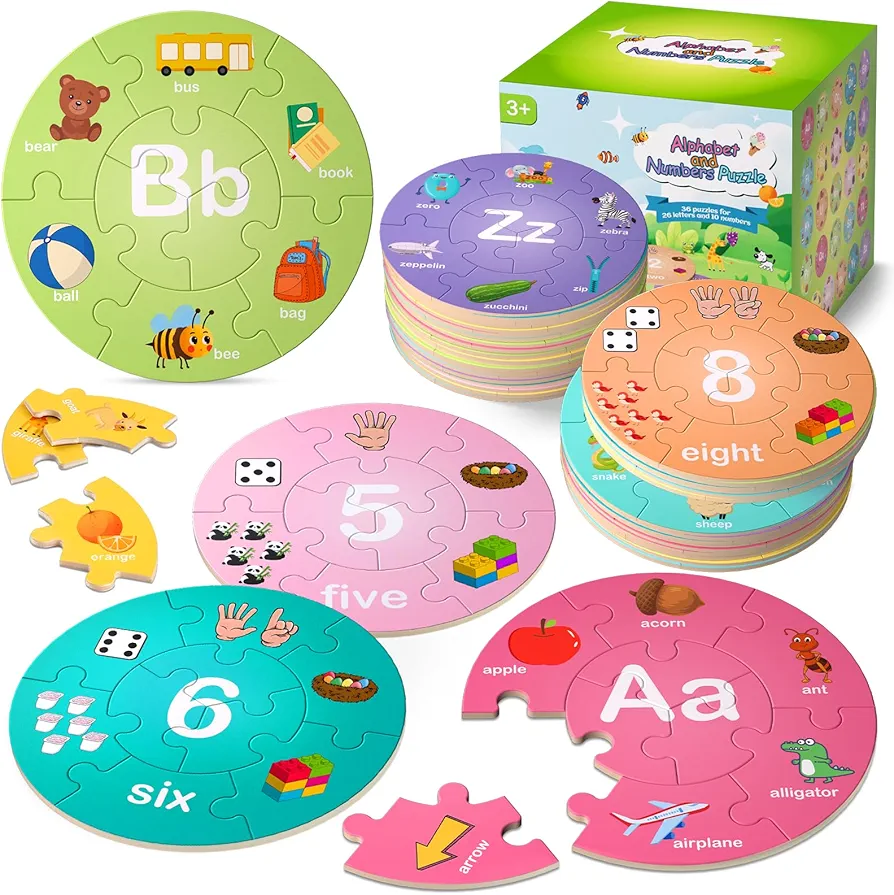 Jigsaw Puzzles Wooden Alphabet Number Puzzles for Kids Ages 3-5, ABC Learning Montessori Toys for Toddlers, Preschool Educational Letter Puzzles Gifts for 4 5 6 7 8 Year Old Boys Girls