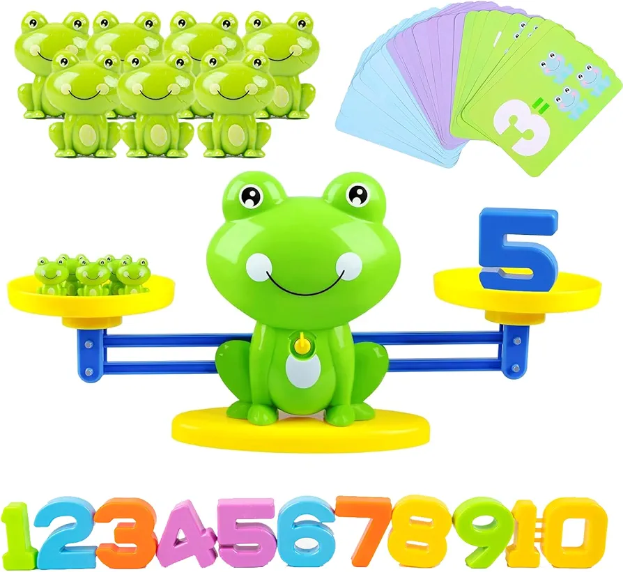 Frog Balance Counting Toys, Cool Math Learning Games for Boys and Girls, Educational Number Toy Preschool Frog Balance Counting Toys, Fun Children's Gift STEM Math Games Toys for Kids Age 3+ (63 PCS)