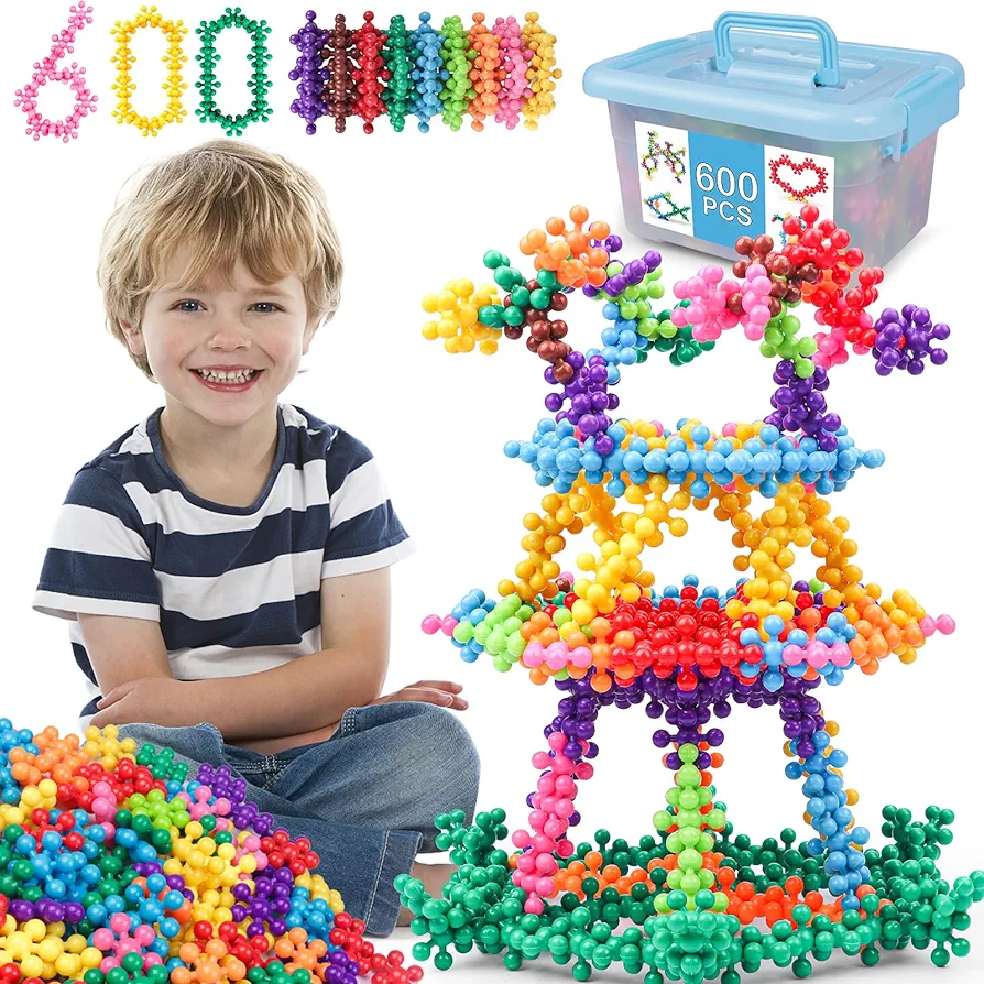 NEOACT 600 PCS Building Blocks Connect Toys,Interlocking Solid Plastic Educational Toys Sets for Preschool Kids Boys and Girls Aged 3+, Promote Fine Motor Skills and Sensory Development.