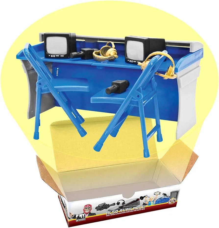 Blue & Gray Commentator Table Playset for WWE & AEW Wrestling Action Figures