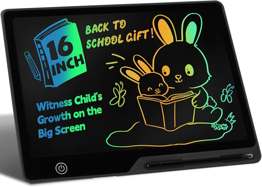 LCD Writing Tablet for Kids, Rechargeable 16 Inch Doodle Board,Easter Basket Stuffers,Preschool Learning Toys Christmas Birthday Gift 3 4 5 6 7 Year Old Girls Boys (Black, 16 inch)