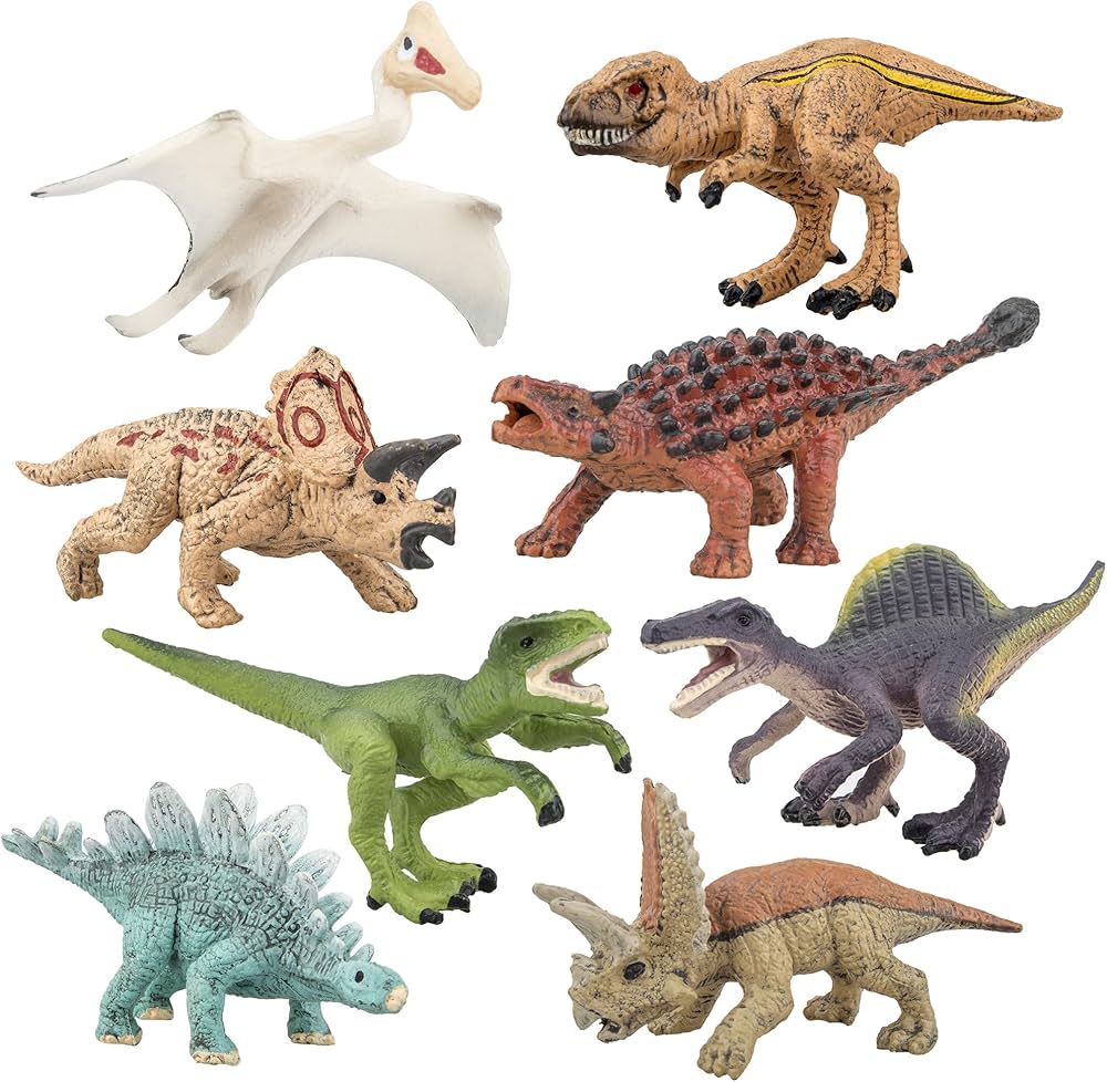 Toymany 8PCS Realistic Mini Dinosaurs Figures, Detailed Textures Dino Figurines Cake Topper Toy Set, Easter Eggs Christmas Birthday Gift for Kids Children Toddlers