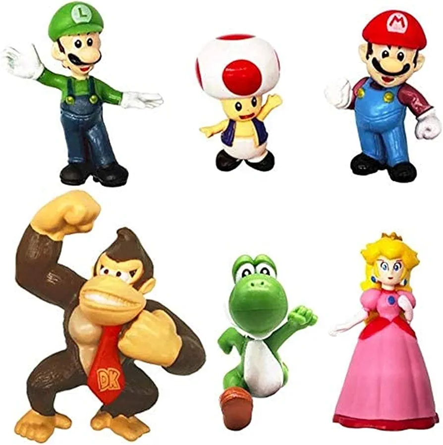 6 Packs Mario Toys Bros Super Mary Princess, Turtle, Mushroom, Orangutan, Action Figures （ 2 Inch ）