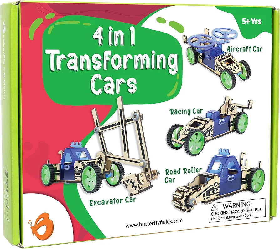 ButterflyEdufields 4in1 STEM Building Car Kits for Kids - DIY 3D Wooden Puzzle Toys, Educational STEM Gifts for Ages 6 to 12