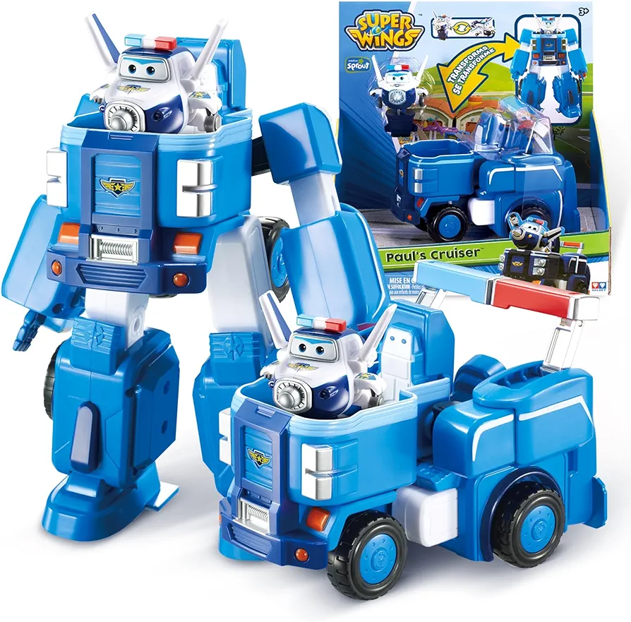 Super Wings Transformer Toys, 7" Paul Robot Suit and 2” Scale Transforming Paul Mini Action Figure,2-in-1 Mode Vehicle and Robot,Fire Truck Toy Vehicle Playset for Kids 3+,Gifts for Boys and Girls