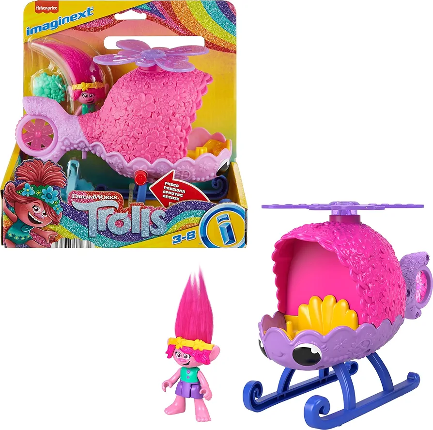 Fisher-Price Imaginext DreamWorks Trolls Toys Poppy's Copter, Helicopter & Figure Playset for Pretend Play Kids Ages 3+ Years​