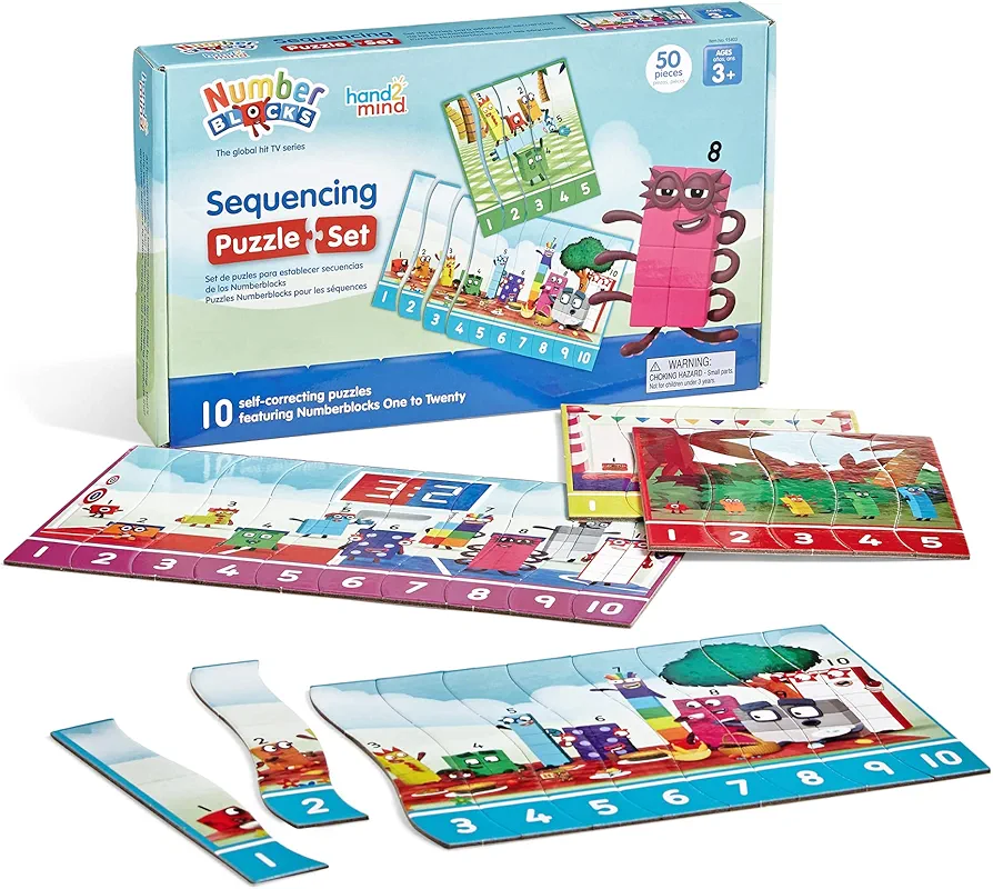 hand2mind Numberblocks Sequencing Puzzle Set, Sequence Cards, Math Games for Kids Ages 3-5, Number Games, Educational Toys, Toddler Learning Puzzles, Counting Toys, Preschool Learning Activities