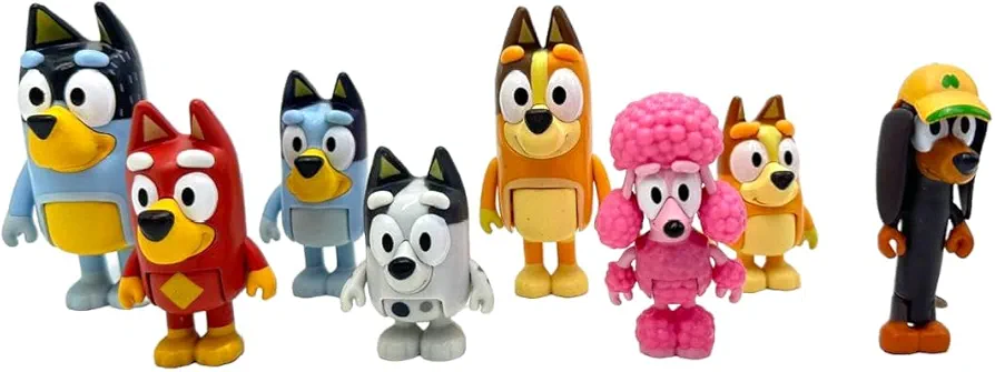 8 PCS Wolfs-blueyee Family Action Figures Play Set wolves-blueyee Action Figures set Baandit (Dad) Chilli (Mm) Coco, Bingo, Snicker, Rusty and Muffin For Birthday Party, Room Decoration 2.5-3 Inches