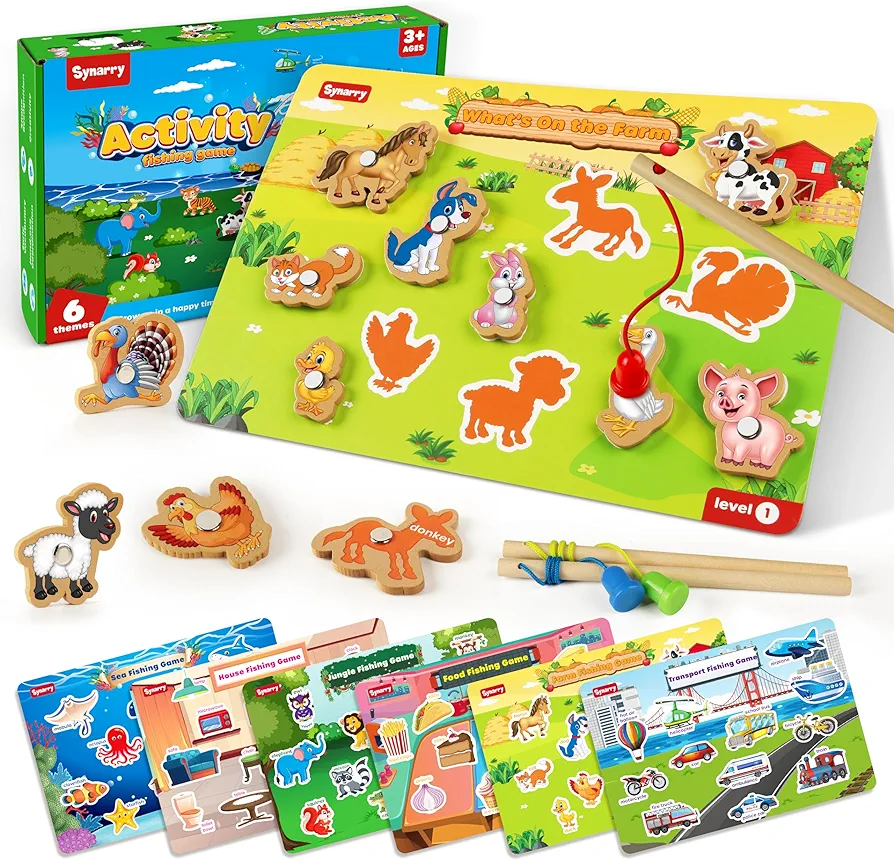 SYNARRY 89 Pcs Wooden Magnetic Sight Word Fishing Game Preschool Activity, Memory Sorting Matching Game for 3 4 5 Years Old Learning Flashcards, Montessori Educational Toys Gifts for Kids Ages 3-5 4-6