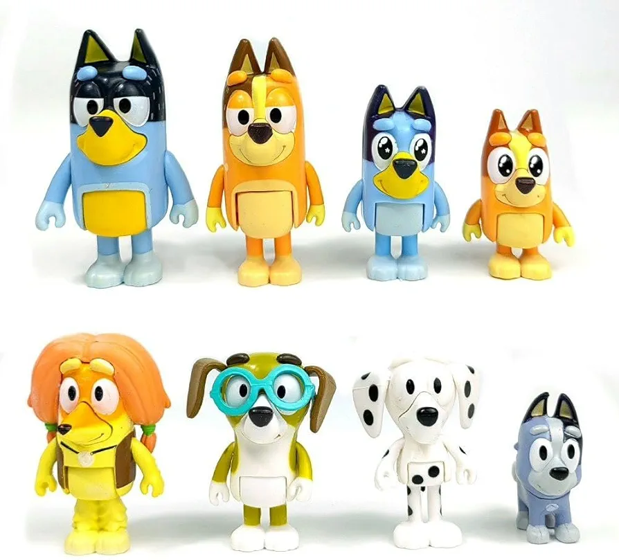 8 PCS Wolfs-Bluey Figures Toys Playset, Wolves-Bluey Action Figurines Family and Friends Set - Cake Toppers 2.5-3"