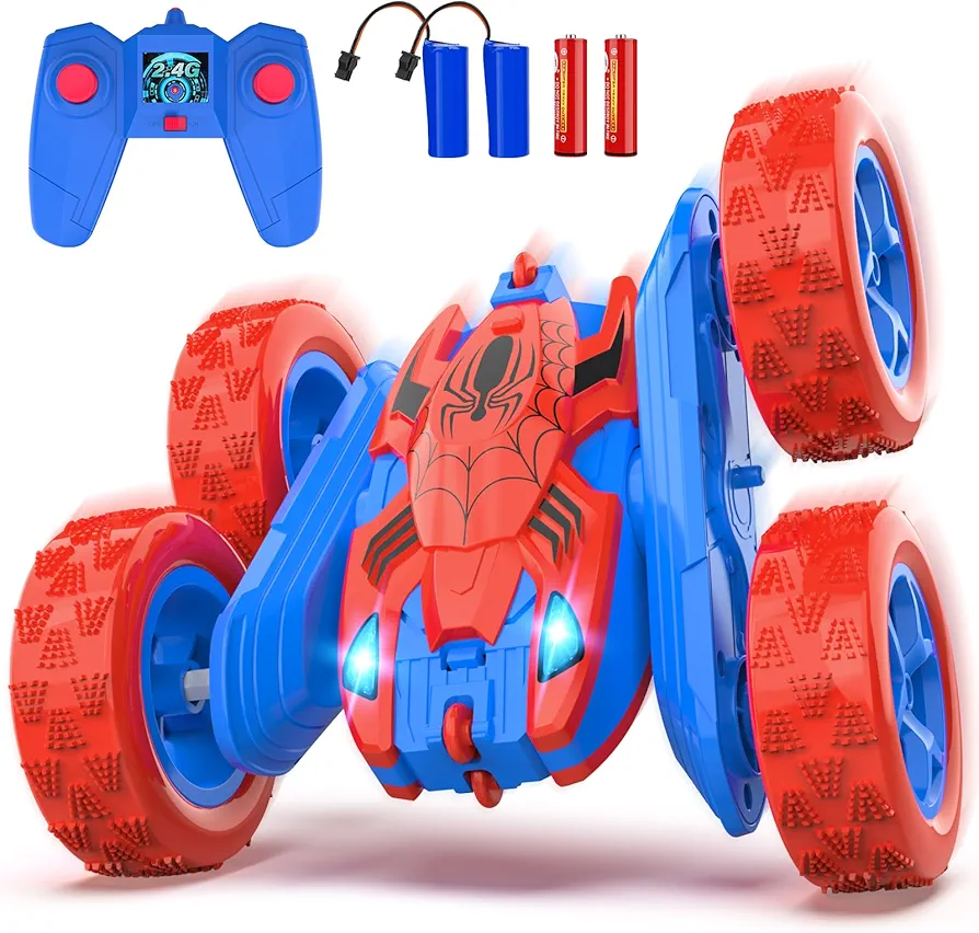 Spider Remote Control Car for Boys - RC Stunt Cars for Kids, 360°Rotating 4WD Electric Vehicle Toys for Aged 6-8 9 10-12 Year Old Boy Girl Birthday Gifts-Blue&Red