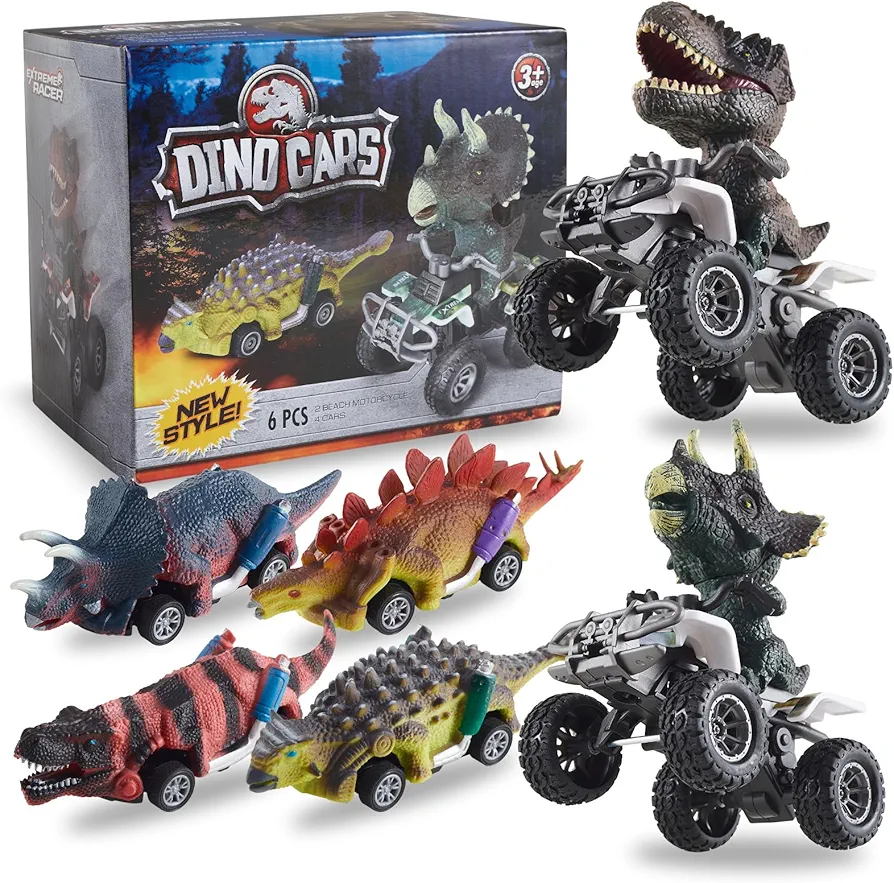 Pull Back Dinosaur Cars Toy inertial Motorcycles 6 Pack Gift Birthday Christmas Celebrate for 3 4 5 6 7 8+ Years Old Kids